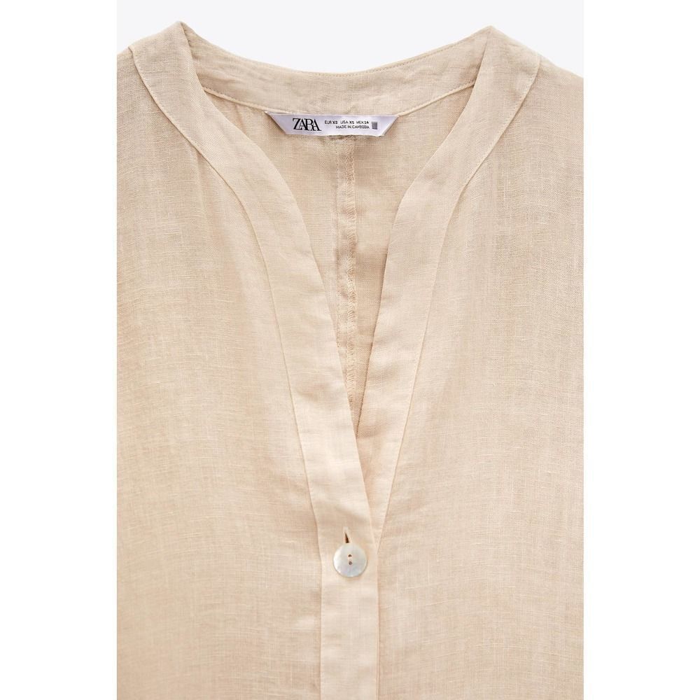 Zara 100% Linen Dress Midi Pockets Vents Sand - Picture 4 of 7